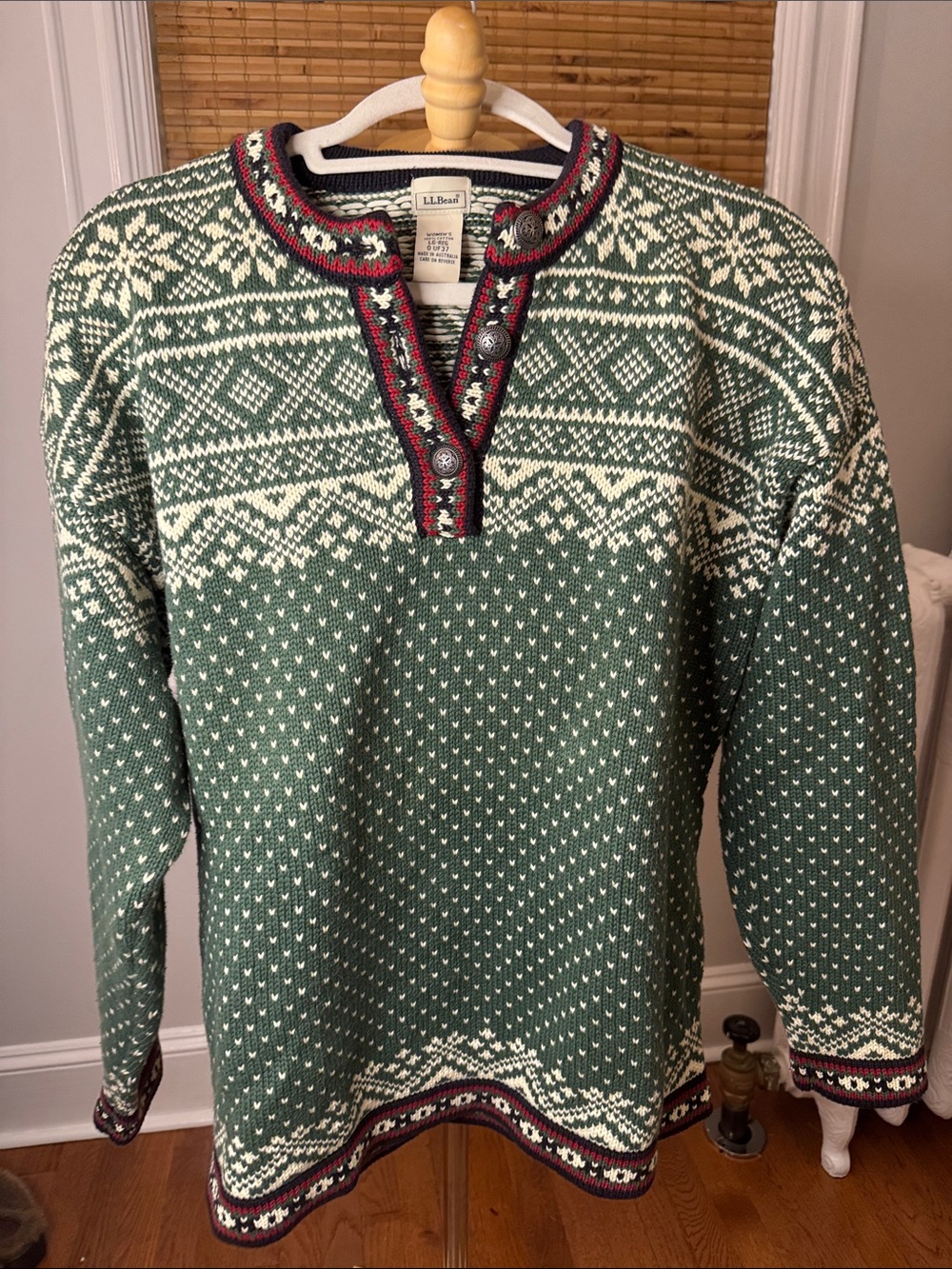 L.L. Bean 100% cotton Fair Isle Henley Sweater